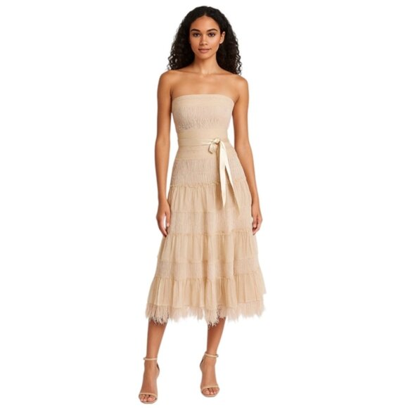 BCBGMaxAzria Elegant Strapless Feather-Trimmed Cocktail Dress - Picture 1 of 13